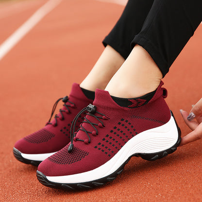 Scarpe da donna di grandi dimensioni, calzini sportivi traspiranti in tessuto elastico volante alto da donna