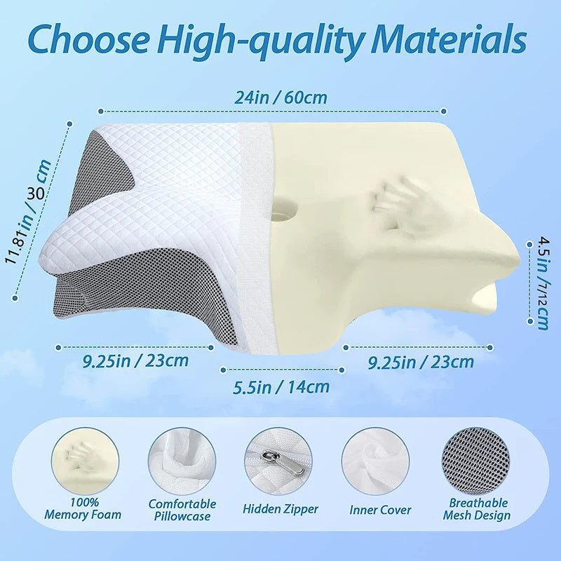 Cuscino cervicale in memory foam, cuscino ortopedico ergonomico 2 in 1 per il dolore al collo, cuscini di supporto sagomati, cuscino per il collo