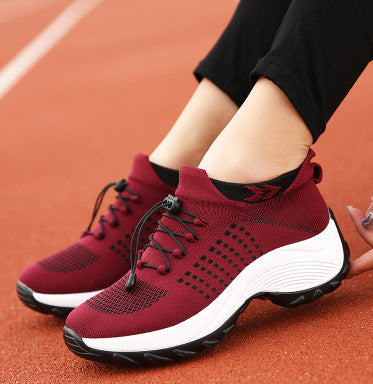 Scarpe da donna di grandi dimensioni, calzini sportivi traspiranti in tessuto elastico volante alto da donna